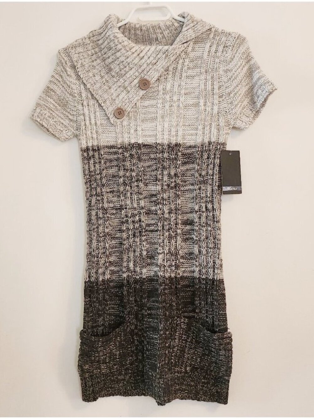Majora Knitted Button Neck Dress with Front Pockets Gray XS